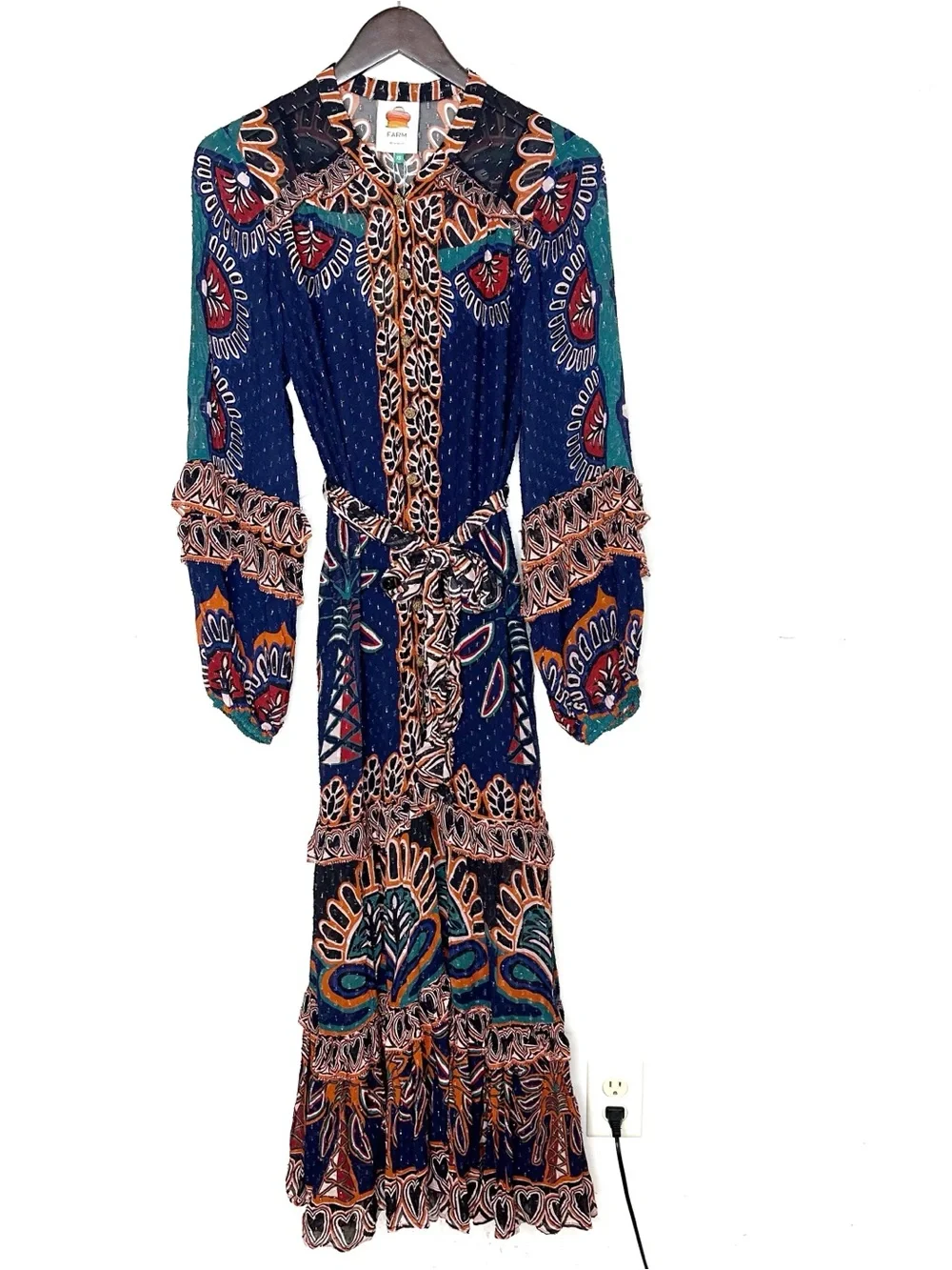 Farm Rio Orange Ainika Tapestry Slit Maxi Dress